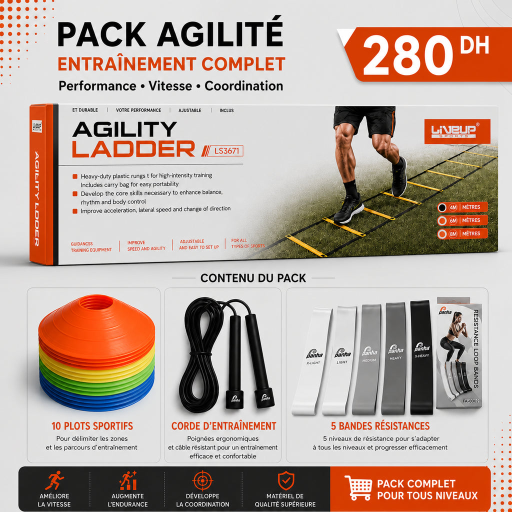 Pack Entraînement Complet - Échelle 4 mètres+ Corde + 10 Plots + 5 Bandes
