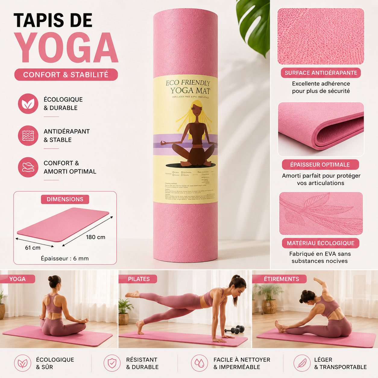 Pack Yoga & Fitness Premium – Tapis + Élastiques + Corde à Sauter