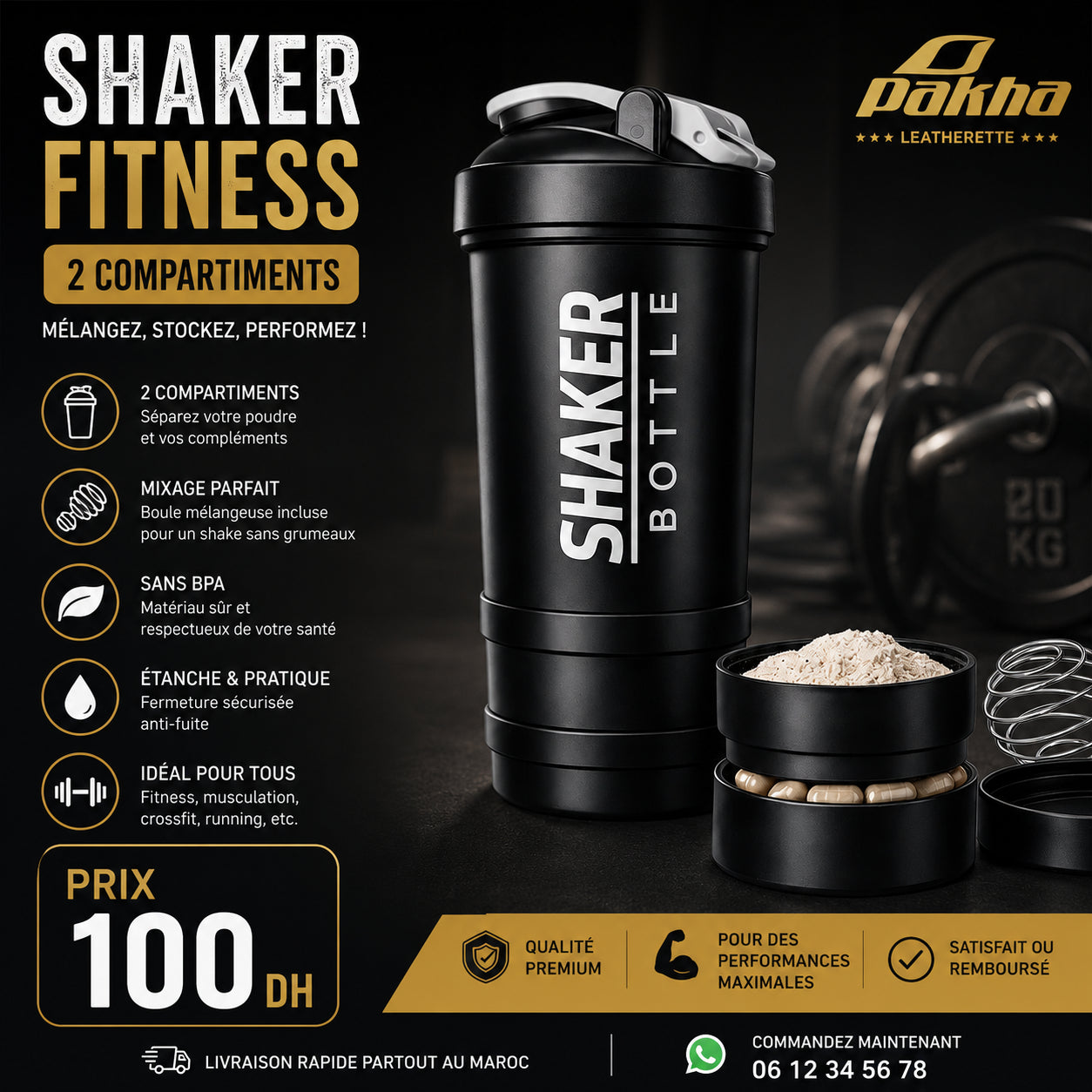 Shaker Fitness 2 Compartiments – Pratique & Performant