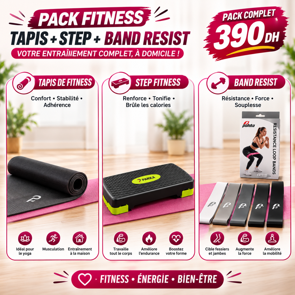 Pack Fitness Complet – Tapis + Step + Bandes de Résistance