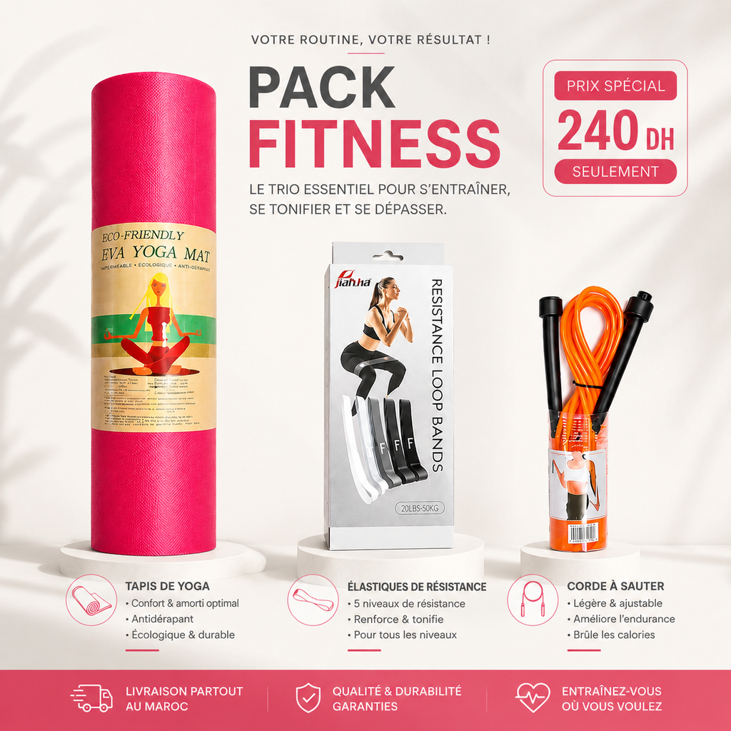 Pack Yoga & Fitness Premium – Tapis + Élastiques + Corde à Sauter