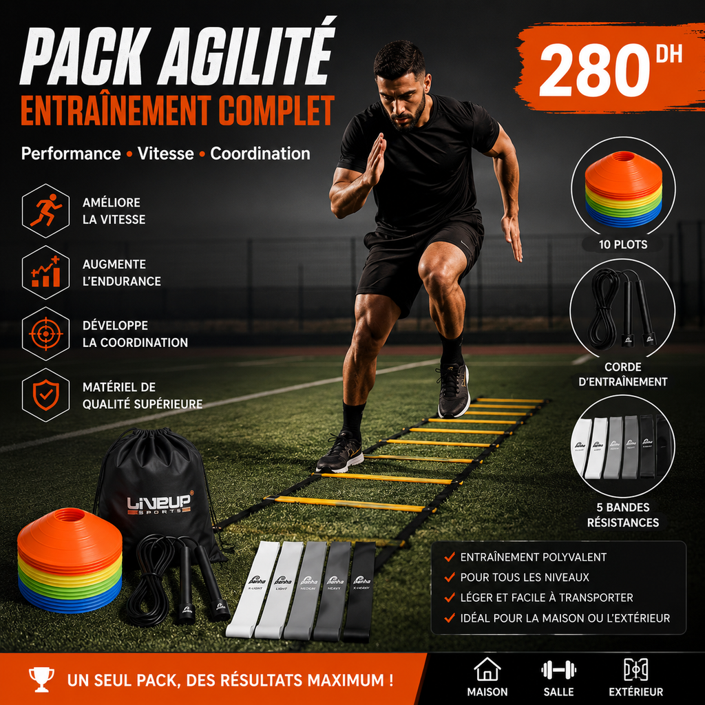 Pack Entraînement Complet - Échelle 4 mètres+ Corde + 10 Plots + 5 Bandes