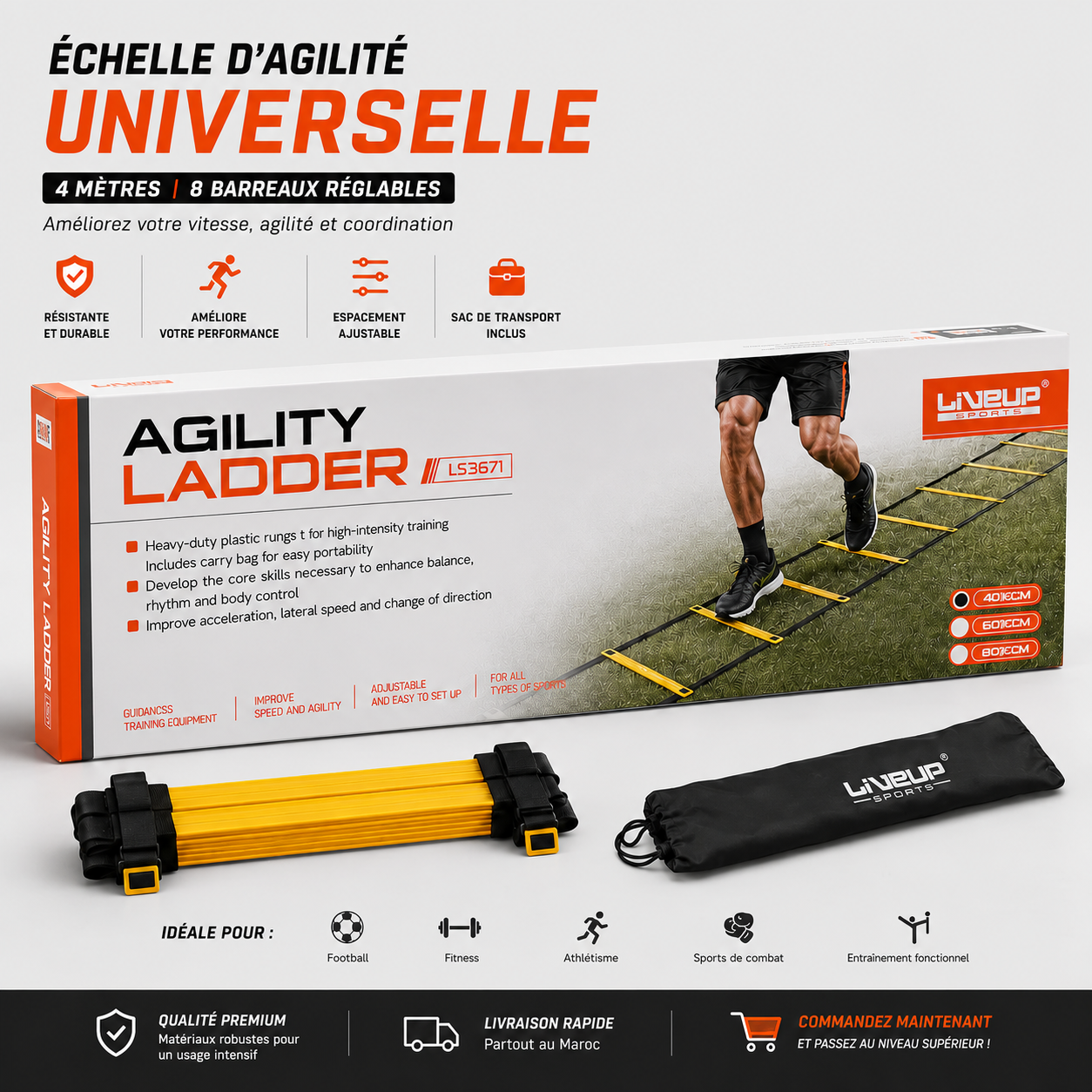 Pack Entraînement Complet - Échelle 4 mètres+ Corde + 10 Plots + 5 Bandes
