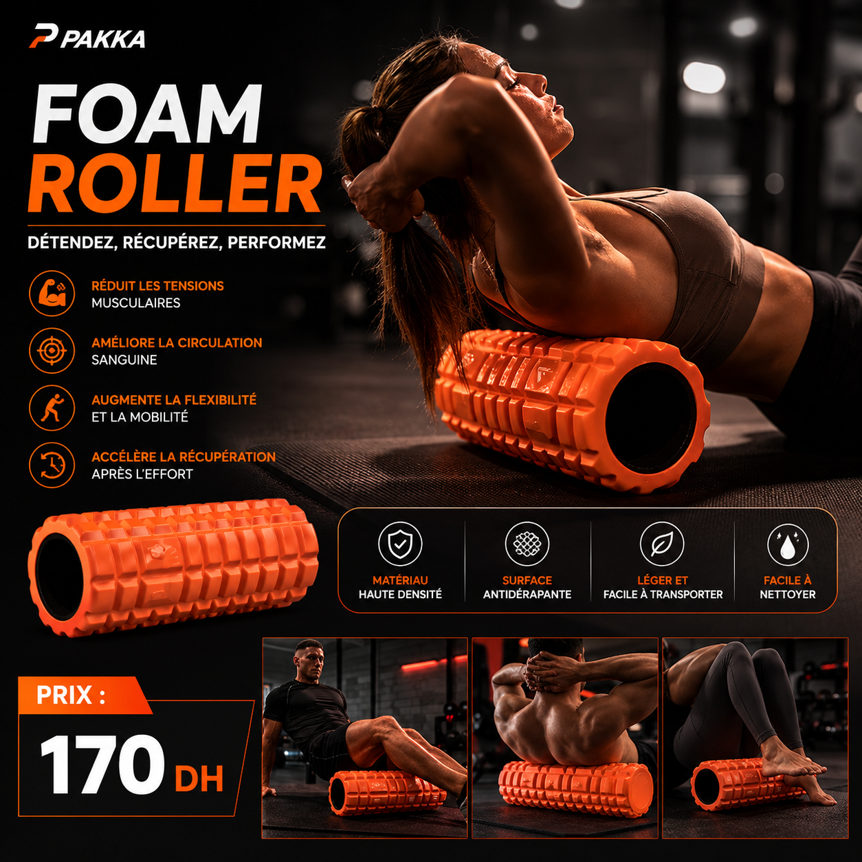 Foam Roller – Rouleau de massage musculaire أسطوانة تدليك عضلية – لتخفيف التوتر والتعافي