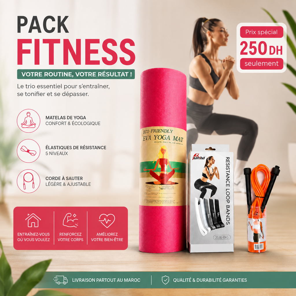 Pack Yoga & Fitness Premium – Tapis + Élastiques + Corde à Sauter