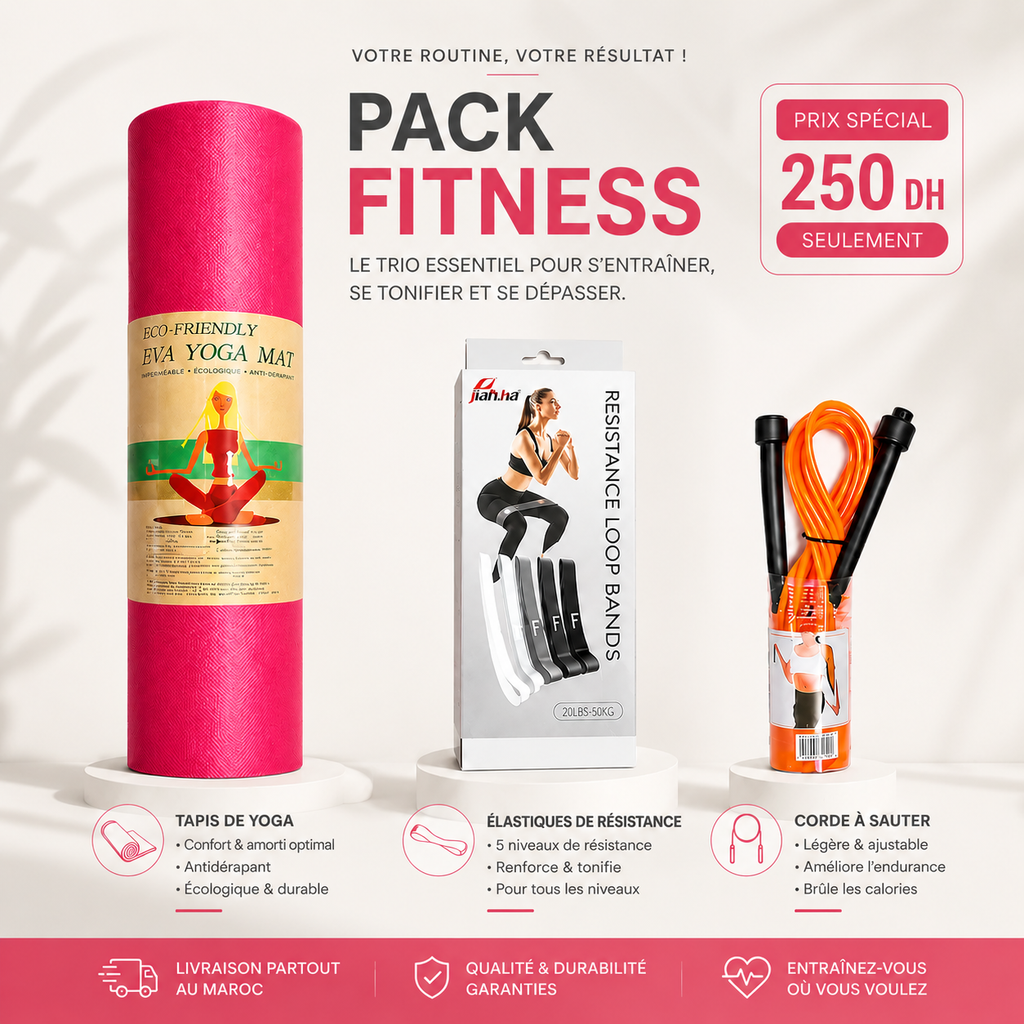 Pack Yoga & Fitness Premium – Tapis + Élastiques + Corde à Sauter