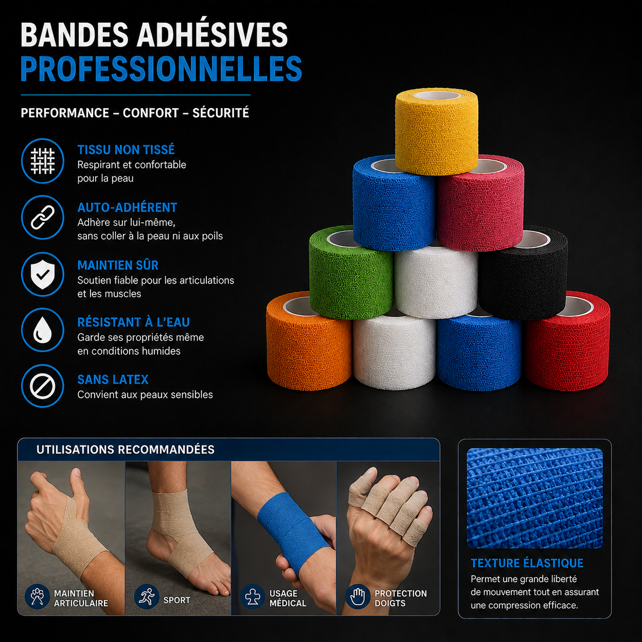 Bandes Auto-Adhésives Sport–الشريط اللاصق الذاتي