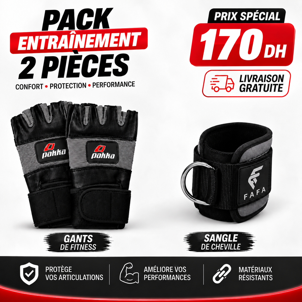 Pack Entraînement 2 Pièces – Gants de Fitness + Sangle de Cheville