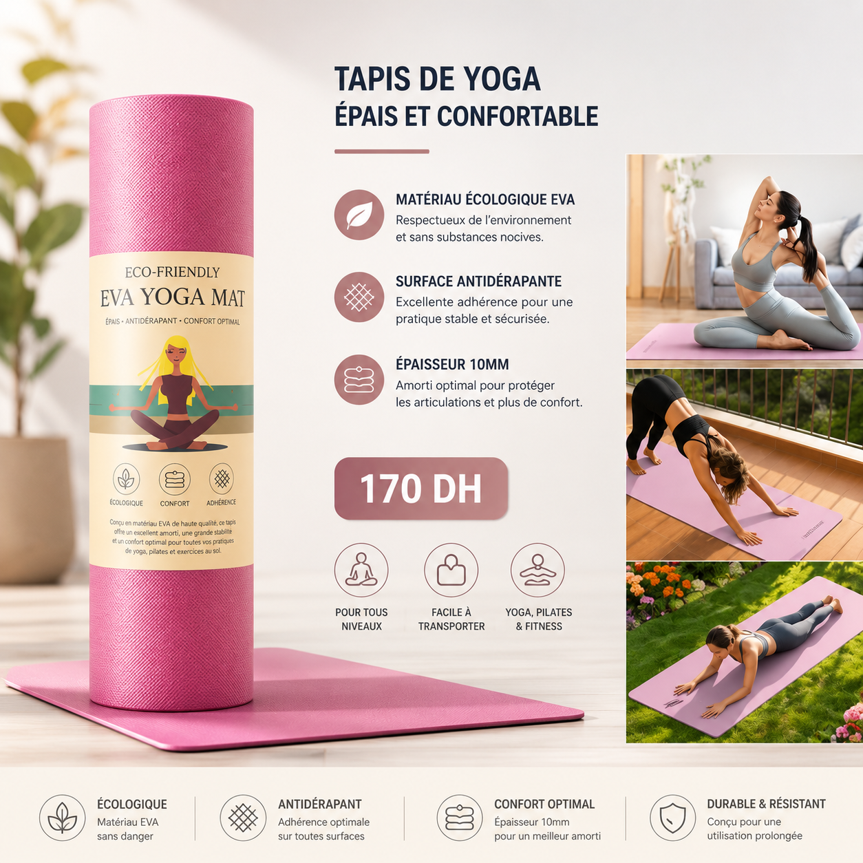 Tapis Sport Confort – Yoga & Fitness 💪 بساط رياضي مريح – لليوغا والفيتنس