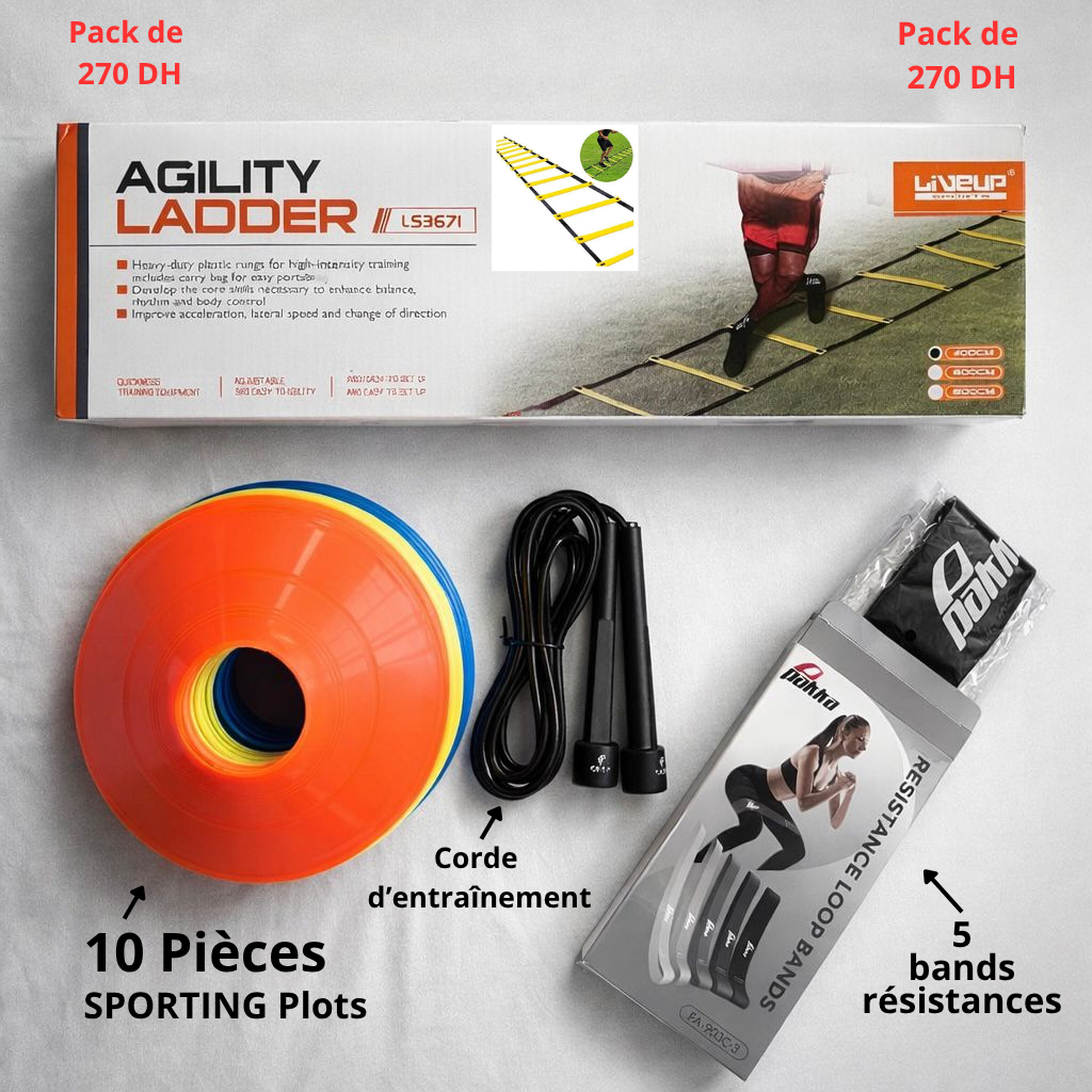Pack Entraînement Complet - Échelle 4 mètres+ Corde + 10 Plots + 5 Bandes
